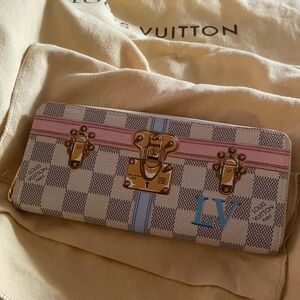 Authentic Louis Vuitton Checkered Wallet with Pink and Blue Stripes